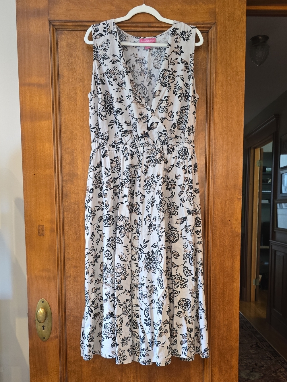 Woman Within Black, Brown & Tan Floral Sleeveless V-Neck Midi Dress | 18W